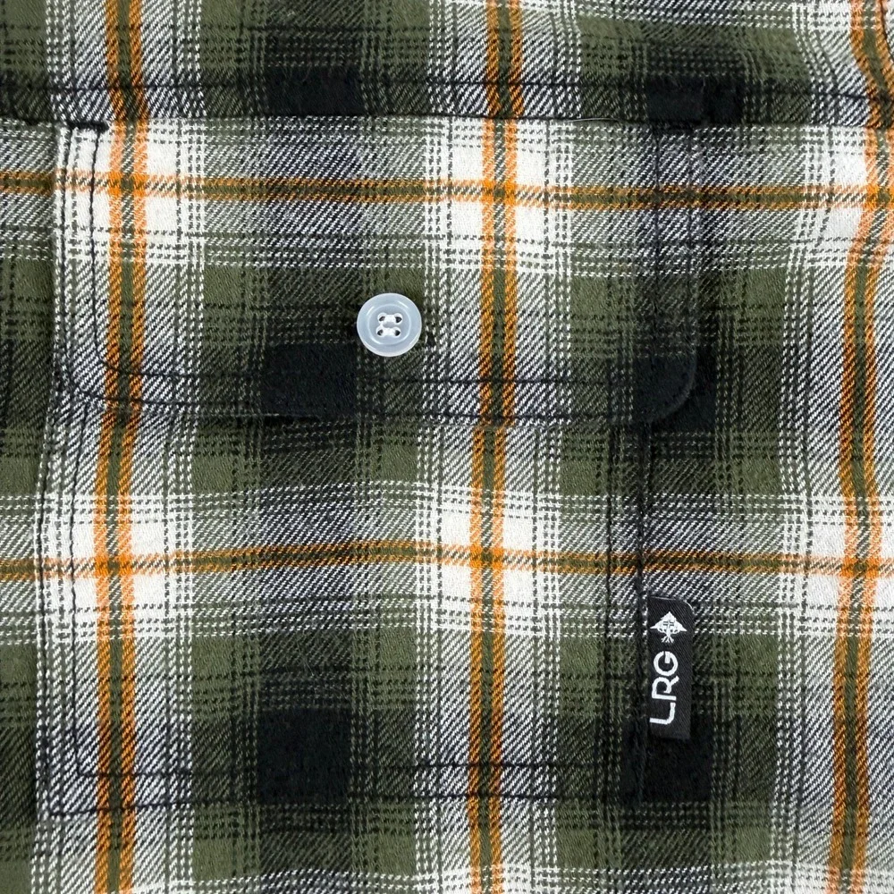 LRG‎ Lifted Research Group Shirt Mens L Green Plaid Flannel Buttoned Long Sleeve